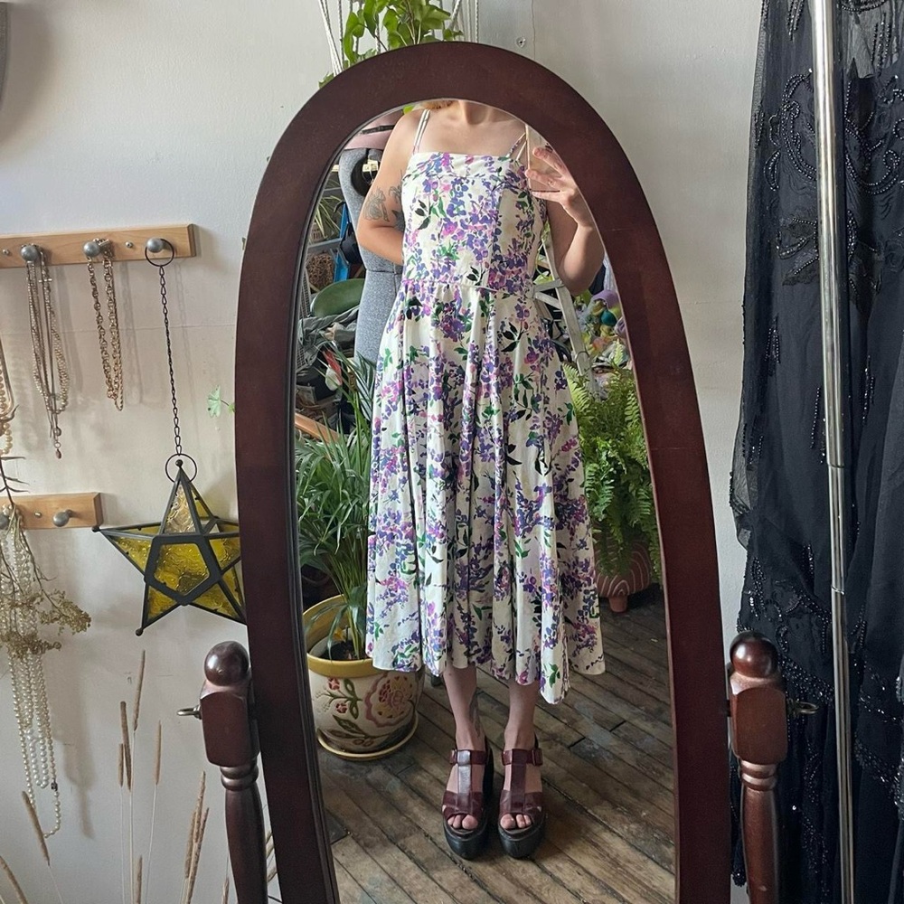 Maggy London White Floral Garden Tea Party A-Line Midi Dress